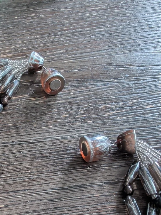 Multi-Strand Beaded Necklace -magnetic Clasp Gunmetal Gray - Picture 2 of 3